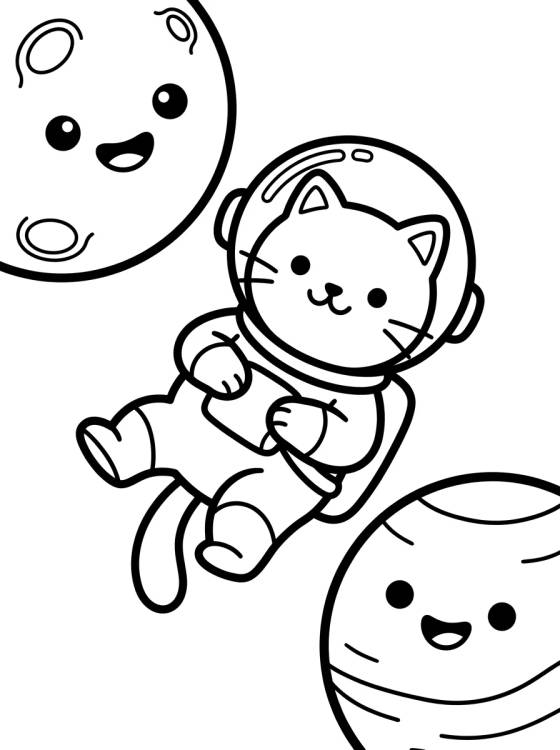 Gato Astronauta no Espaço para colorir Desenho de Gato Astronauta no Espaço para colorir e imprimir grátis