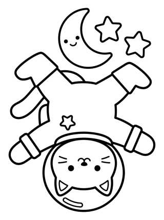 Desenho de Gato Astronauta no Espaço para colorir e imprimir grátis