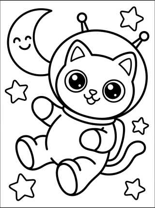 Desenho de Gato Astronauta no Espaço para colorir e imprimir grátis