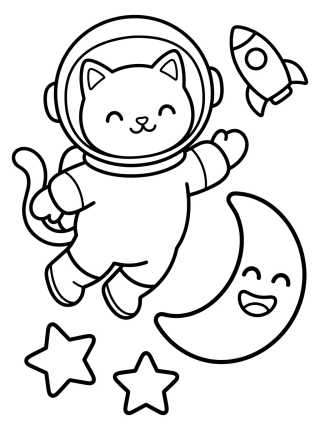 Desenho de Gato Astronauta no Espaço para colorir e imprimir grátis