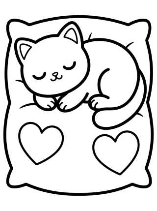 Desenho de Gato Dormindo na Almofada para colorir e imprimir grátis