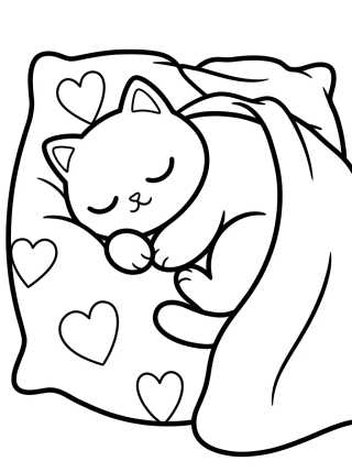 Gato Dorminhoco na Almofada para colorir Desenho de Gato Dorminhoco na Almofada para colorir e imprimir grátis