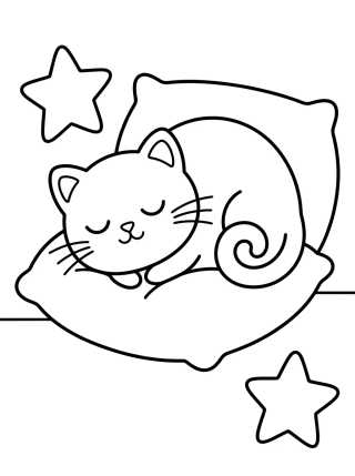 Desenho de Gato Dorminhoco na Almofada para colorir e imprimir grátis