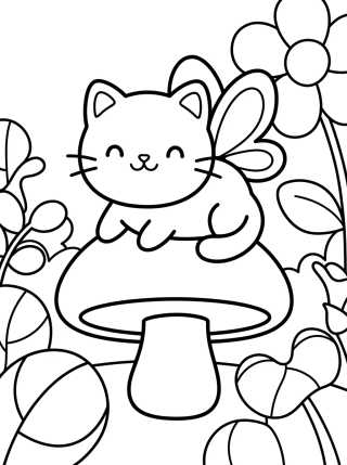 Desenho de Gato Fada com Asas de Borboleta para colorir e imprimir grátis
