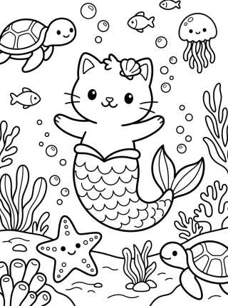 Gato Sereia no Fundo do Mar para colorir Desenho de Gato Sereia no Fundo do Mar para colorir e imprimir grátis