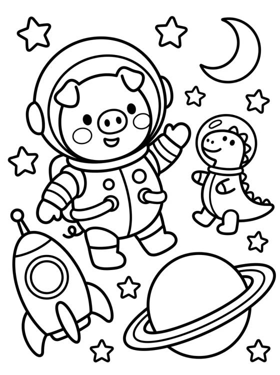 Desenho de George Pig Astronauta no Espaço para colorir e imprimir grátis