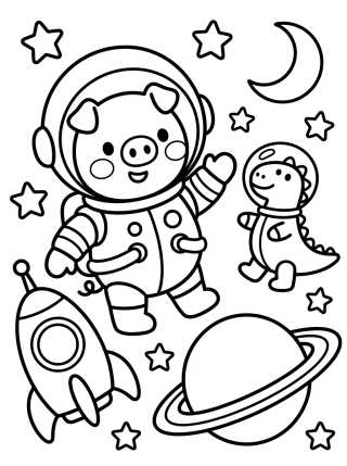 George Pig Astronauta no Espaço para colorir Desenho de George Pig Astronauta no Espaço para colorir e imprimir grátis