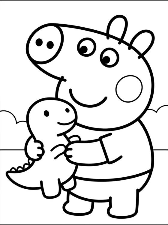 Desenho de George Pig com seu Dinossauro de Brinquedo para colorir e imprimir grátis