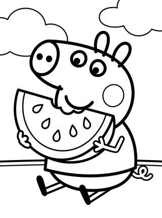Desenho de George Pig Comendo Melancia para colorir e imprimir grátis