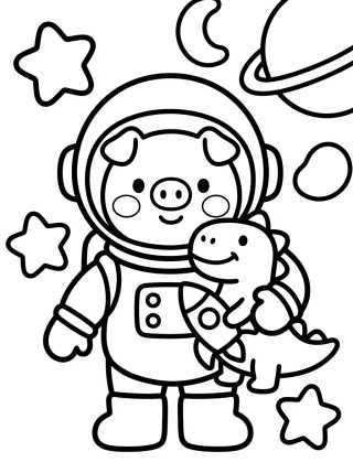 Desenho de George Pig de Astronauta no Espaço para colorir e imprimir grátis