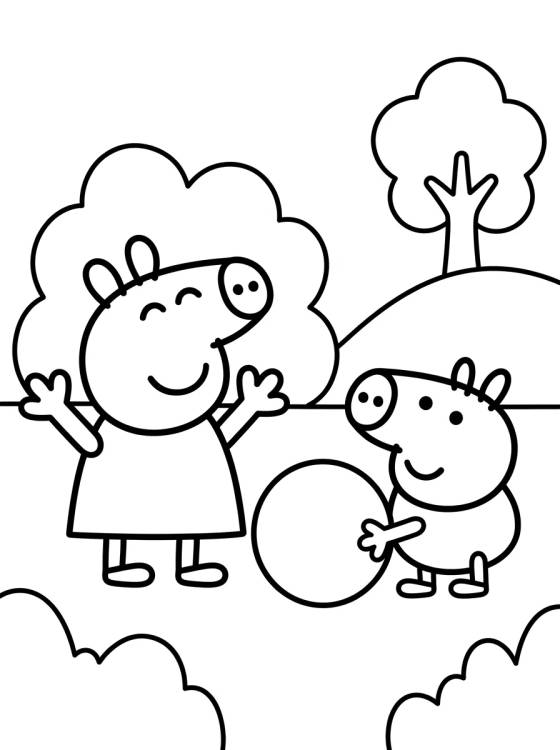 George Pig e Peppa Pig Brincando para colorir Desenho de George Pig e Peppa Pig Brincando para colorir e imprimir grátis