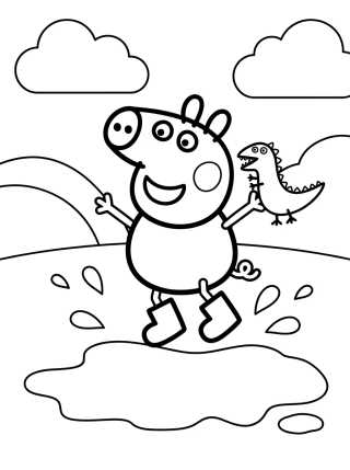 Desenho de George Pig Pulando em Poças de Lama para colorir e imprimir grátis