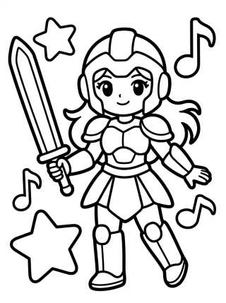 Guerreira K-Pop Dançando com Espada de Luz para colorir Desenho de Guerreira K-Pop Dançando com Espada de Luz para colorir e imprimir grátis