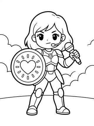 Desenho de Guerreira K-Pop Defendendo o Palco para colorir e imprimir grátis