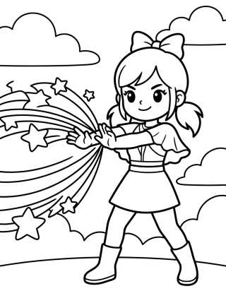 Desenho de Guerreira K-Pop em Pose de Combate Mágico para colorir e imprimir grátis