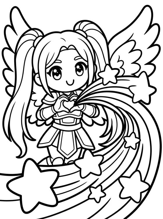 Guerreira K-Pop Lançando Poder de Estrelas para colorir Desenho de Guerreira K-Pop Lançando Poder de Estrelas para colorir e imprimir grátis