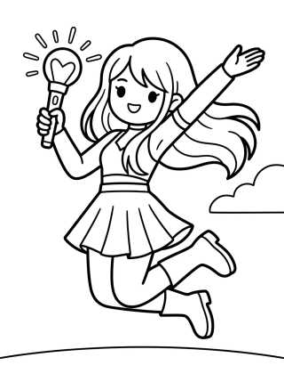 Desenho de Guerreira K-Pop Saltando com Bastão de Luz para colorir e imprimir grátis