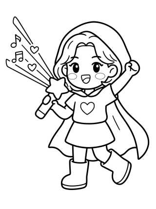 Líder K-Pop Lançando Poder de Notas Musicais para colorir Desenho de Líder K-Pop Lançando Poder de Notas Musicais para colorir e imprimir grátis