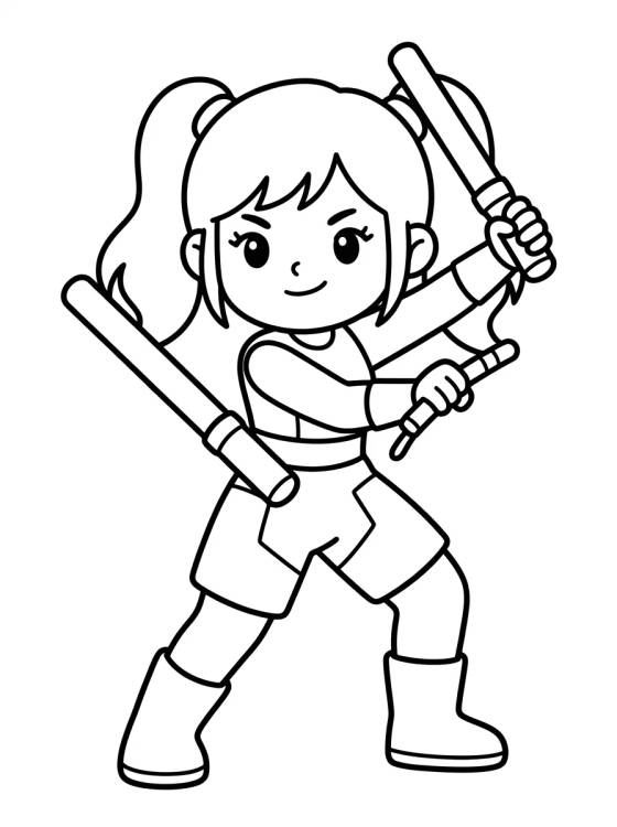 Desenho de Guerreira Dançarina com Bastões Brilhantes para colorir e imprimir grátis