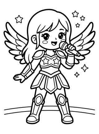 Desenho de Guerreira K-Pop Cantando no Palco para colorir e imprimir grátis