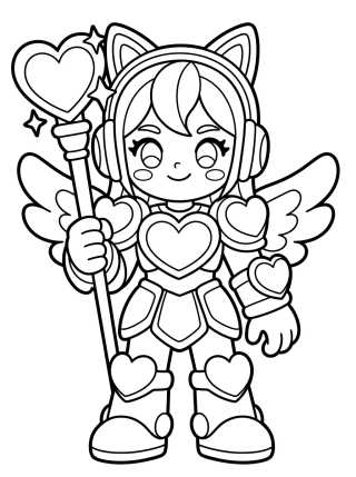 Desenho de Guerreira K-Pop com Armadura de Corações para colorir e imprimir grátis