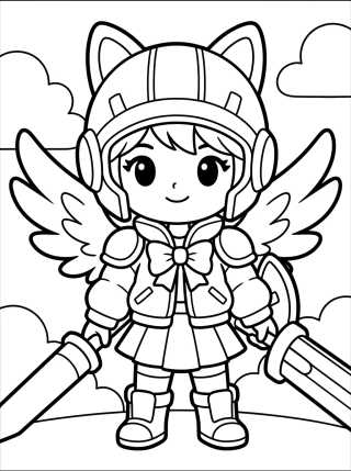 Desenho de Guerreira K-Pop com Armadura Kawaii para colorir e imprimir grátis