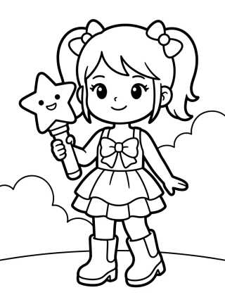 Desenho de Guerreira K-Pop com Lightstick de Estrela para colorir e imprimir grátis
