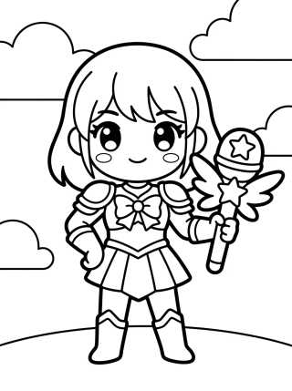 Desenho de Guerreira K-Pop com Microfone Mágico para colorir e imprimir grátis