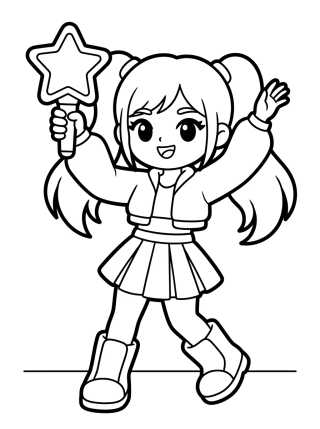 Desenho de Guerreira K-Pop Dançarina com Bastão de Luz para colorir e imprimir grátis