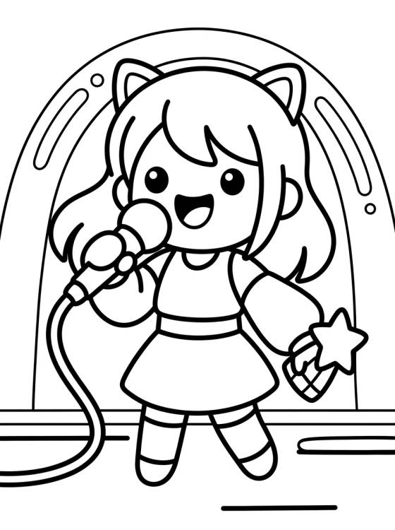 Desenho de Guerreira K-Pop Vocalista no Palco para colorir e imprimir grátis
