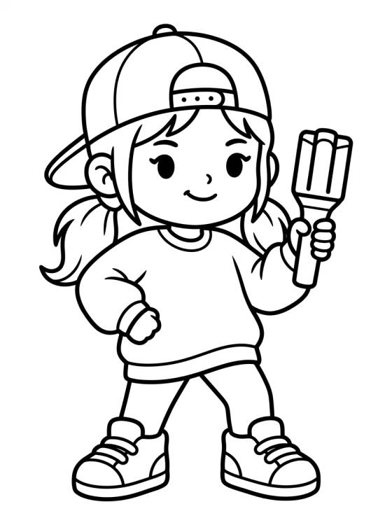 Desenho de Guerreira Rapper com Bastão Neon para colorir e imprimir grátis