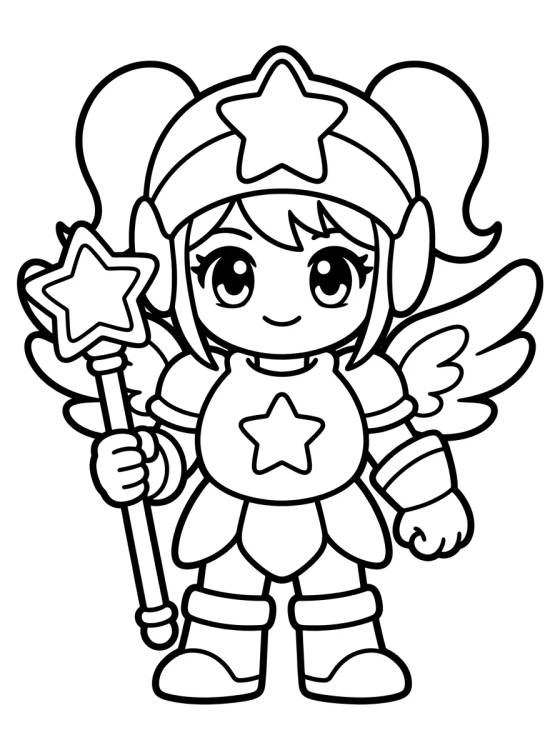 Desenho de Guerreira Visual com Armadura de Estrelas para colorir e imprimir grátis