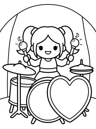 Desenho de Baterista com Escudo de Coração para colorir e imprimir grátis
