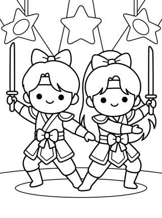 Desenho de Dupla de Guerreiras K-Pop Fazendo Coreografia para colorir e imprimir grátis