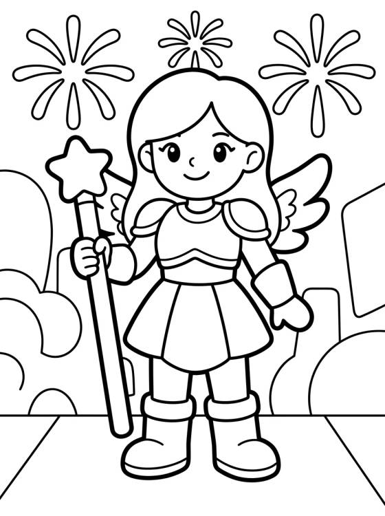 Desenho de Guerreira K-Pop com Asas Mágicas para colorir e imprimir grátis