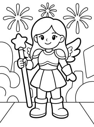 Guerreira K-Pop com Asas Mágicas para colorir Desenho de Guerreira K-Pop com Asas Mágicas para colorir e imprimir grátis