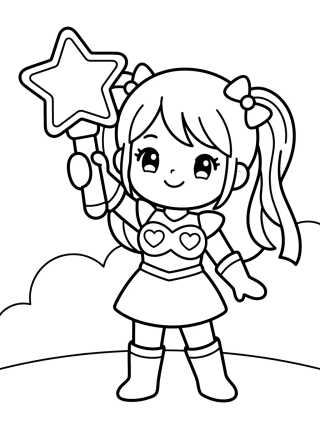 Desenho de Guerreira K-Pop com Lightstick Mágico para colorir e imprimir grátis