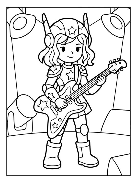 Desenho de Guitarrista com Armadura Estelar para colorir e imprimir grátis
