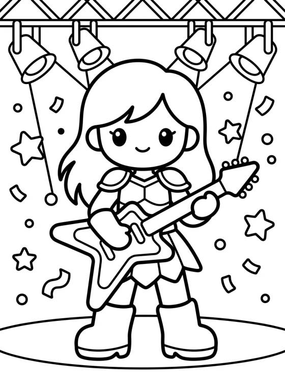 Desenho de Guitarrista Guerreira e os Holofotes para colorir e imprimir grátis