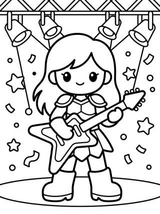 Guitarrista Guerreira e os Holofotes para colorir Desenho de Guitarrista Guerreira e os Holofotes para colorir e imprimir grátis