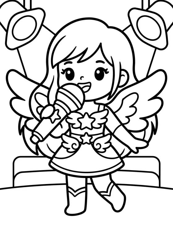 Desenho de Vocalista Guerreira no Microfone para colorir e imprimir grátis