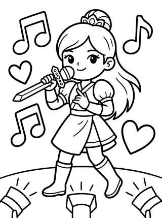 Desenho de Guerreira K-Pop Cantando no Palco para colorir e imprimir grátis