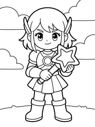 Desenho de Guerreira K-Pop com Bastão de Luz Mágico para colorir e imprimir grátis