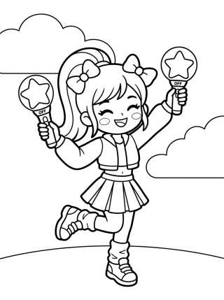 Desenho de Guerreira K-Pop Dançarina com Bastões de Luz para colorir e imprimir grátis