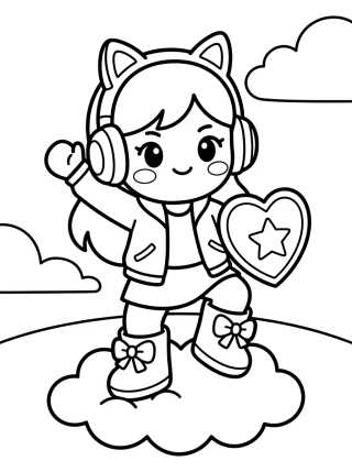 Desenho de Guerreira K-Pop Dançarina com Escudo de Coração para colorir e imprimir grátis