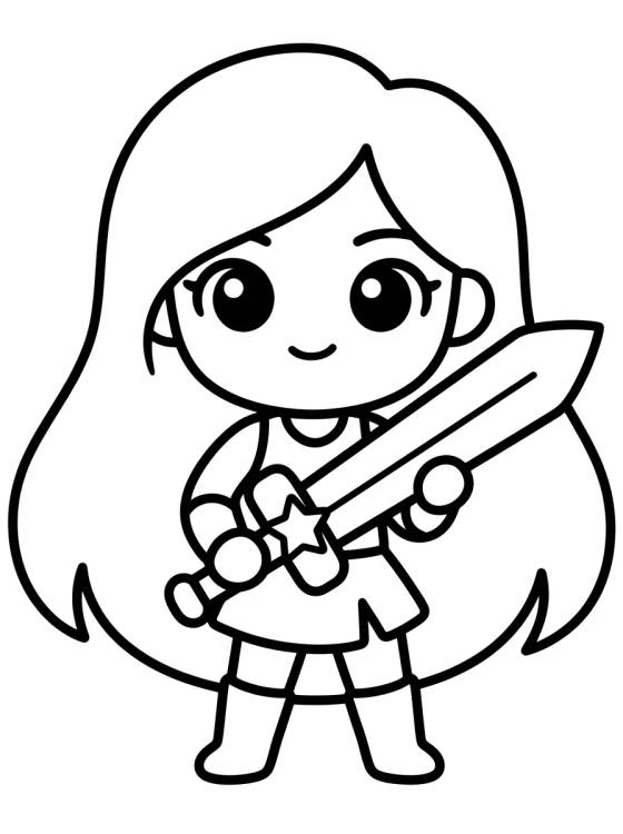 Desenho de Guerreira K-Pop Espadachim Kawaii para colorir e imprimir grátis