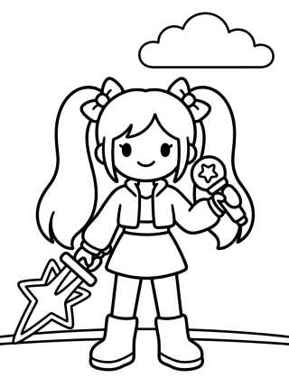Desenho de Guerreira K-Pop Líder com Espada de Neon para colorir e imprimir grátis