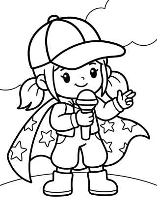 Desenho de Guerreira K-Pop Rapper com Capa Mágica para colorir e imprimir grátis