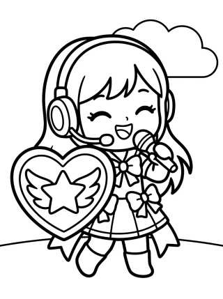 Desenho de Guerreira K-Pop Vocalista com Escudo Mágico para colorir e imprimir grátis