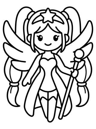 Desenho de Líder Guerreira com Asas de Anjo Pop para colorir e imprimir grátis